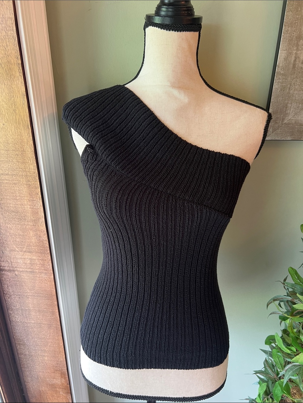 LOFT One-Shoulder Ribbed Knit Tank Top - Black